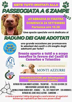 passeggiata a 6 zampe e Raduno cani adottati in collaborazione con il Rifugio per cani Monti Azzurri di Tolentino e il Rifugio del Cane Colle Altino di Camerino
