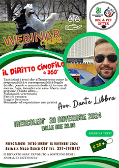 webinar diritto cinofilo a 360° con l'avv. Dante Libbra