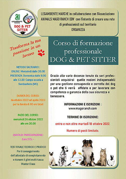 corso di formazione Pet & dog sitter in collaborazione con Legambiente Marche 2022-2023