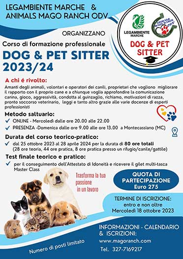 corso di formazione Dog e Pet Sitter 2023-2024 organizzato in collaborazione con Legambiente Marche