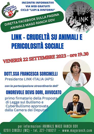 Diretta informativa Link - crudeltà su animali e periocolosità sociale a cura della dott.ssa Francesca Sorcinelli presidente Link-Italia (APS) e l'Onorevole Devis Dori, avvocato