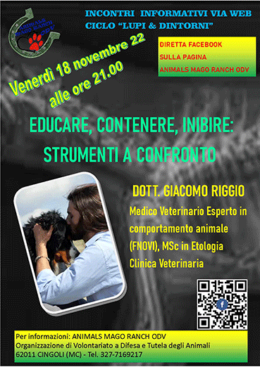 Diretta informativa Animals Mago Ranch ODV "Educare, contenere, inibire: strumenti a confronto" con il Dott. Giacomo Riggio, veterinario esperto di comportamento animale