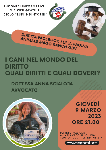 diretta informativa gratuita sul diritto degli animali a cura dell'avv. Anna Scialoja